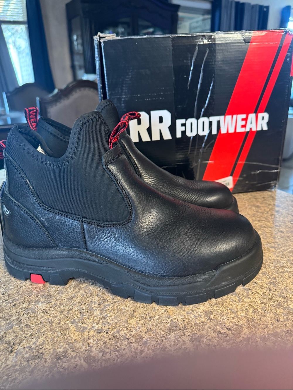 Rockrooster Men’s Black Leather Slip-On Work Boots